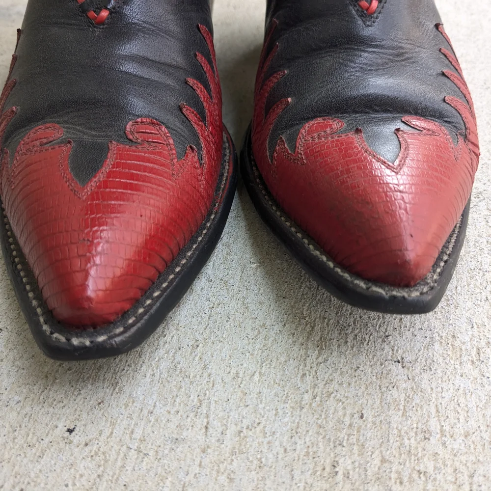 Tony Lama Cowboy Boots Red Black Lizard Leather Men 8.5 D - Picture 2 of 15
